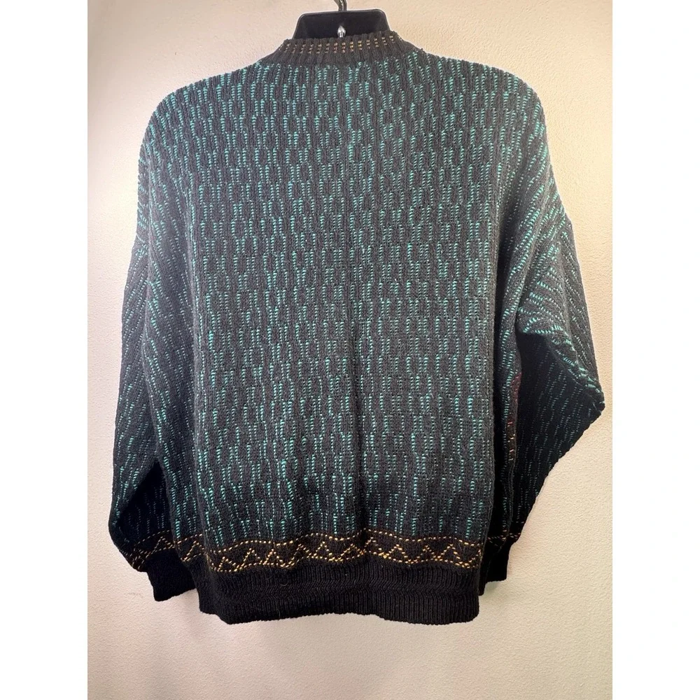 Lukoil Sweater Mens XL Black Geometric Wool Cotton Blend Vintage Made In Italy
